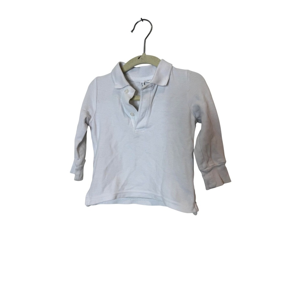 Janie And Jack Polo Shirt Boys 12-18 Months White Long Sleeve Logo Cotton Top